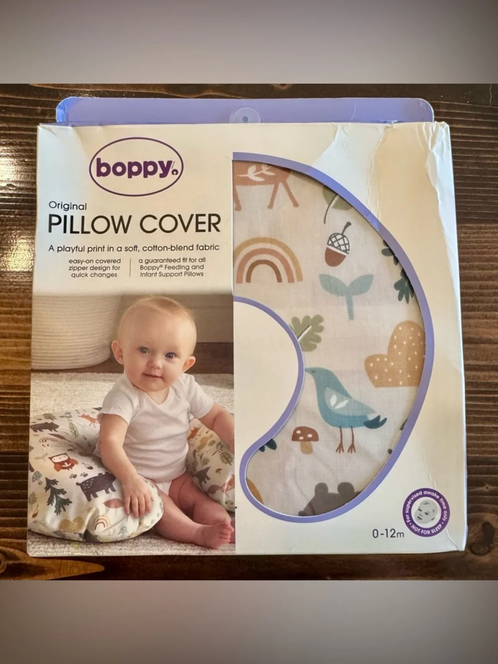 Boppy Baby Pillow Cover Spice Woodland Print-New in Box